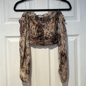 NEVER WORN!! Snake print sheer, long sleeved cropped tube top🐍
